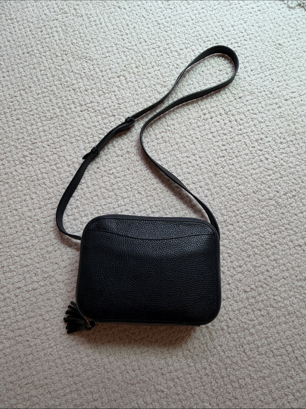 Cuyana Black Pebbled Leather Crossbody with Tassel